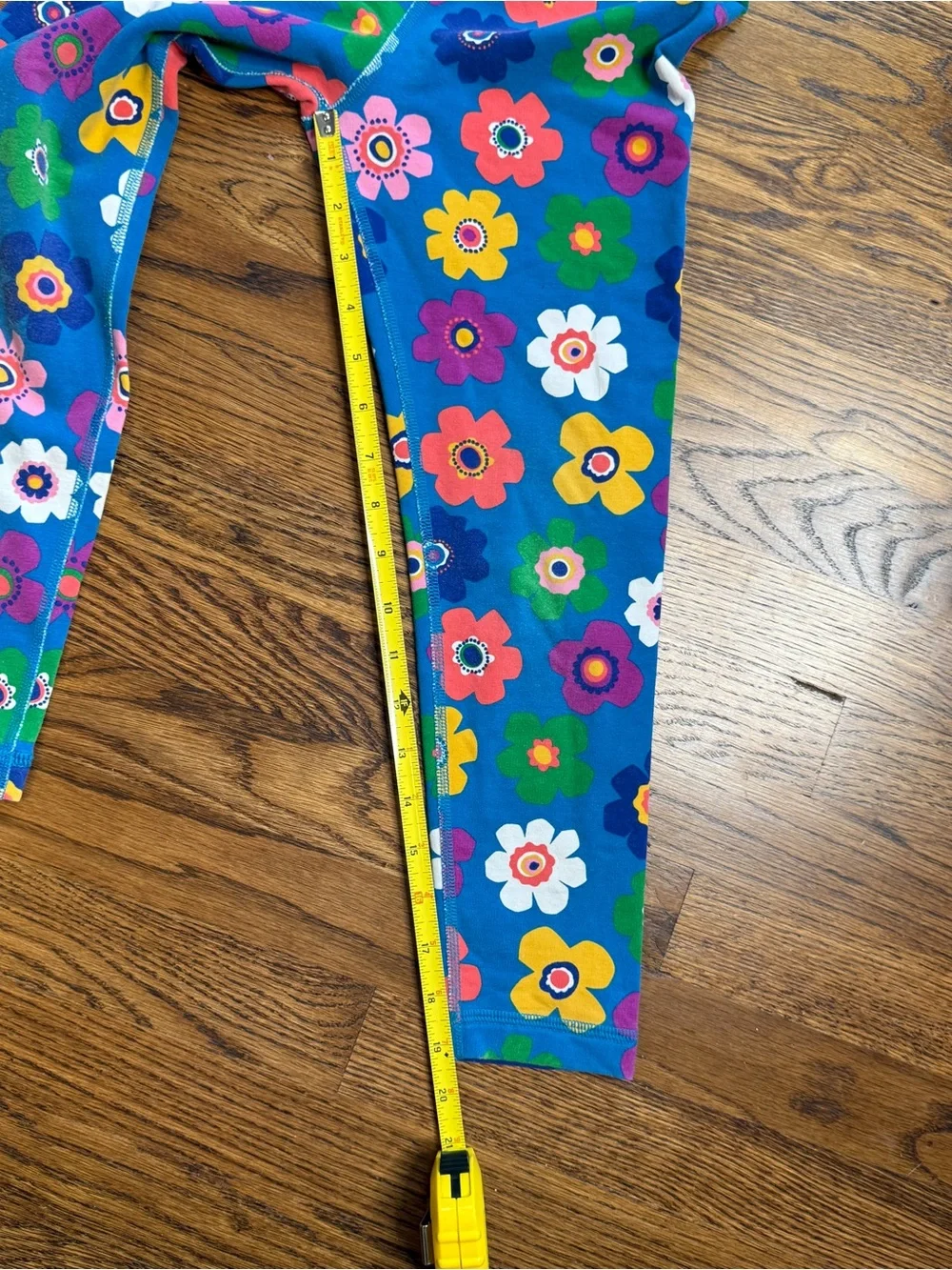 Hanna Andersson Girls Blue Floral Leggings Multicolor Terry Cloth Lined Size 6-7 - Picture 2 of 7
